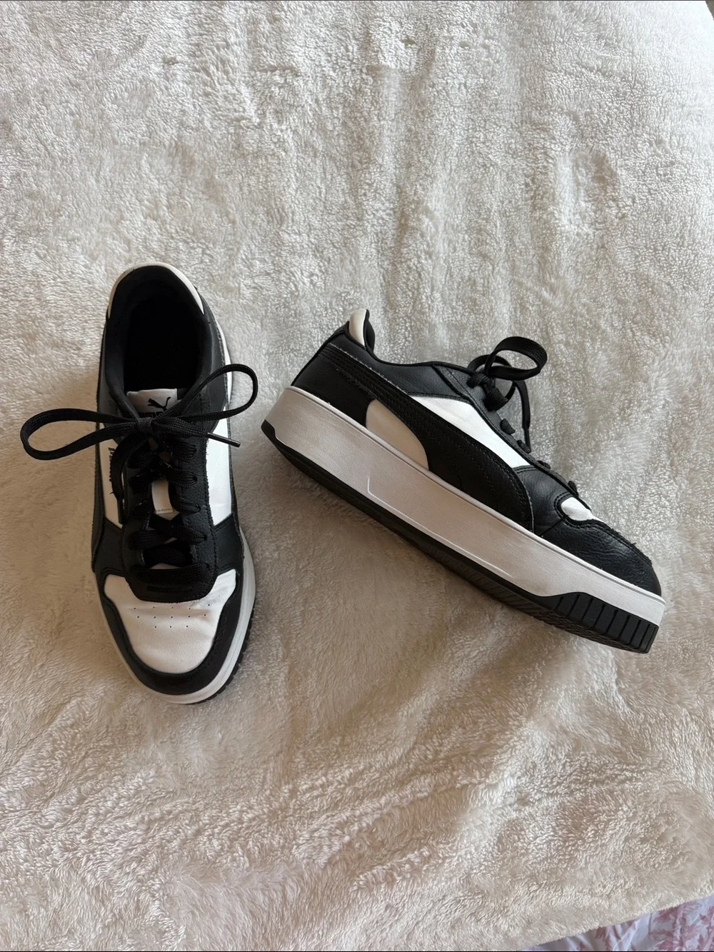 Puma Black and White Platform Low-Top Sneakers